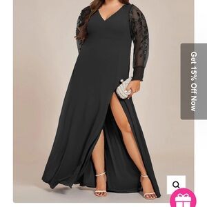 {Ever Pretty} See-Through Long Sleeve V-Neck High Slit Chiffon Evening Dress